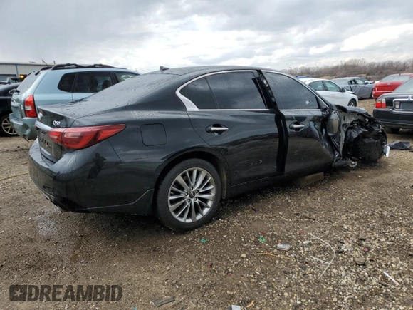 2020 Infiniti Q50 Pure with VIN JN1EV7ARXLM250598, listed as a Copart auction lot 50798135 with 76,069 mi miles and Salvage title. Bid and sale history available at DreamBid. Image 3.