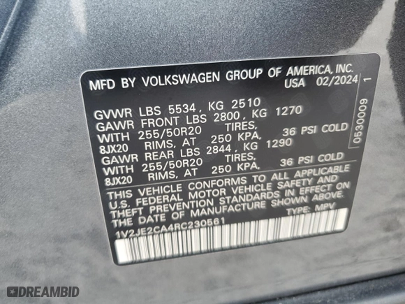 2024 Volkswagen Atlas Cross Sport 2.0T SE w/Technology with VIN 1V2JE2CA4RC230561, listed as a Copart auction lot 81854844 with 10,878 mi miles and Salvage Title. Bid and sale history available at carsss.com. Image 14.
