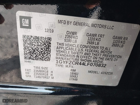 2020 Cadillac XT4 FWD Premium Luxury with VIN 1GYFZCR44LF070832, listed as a IAAI auction lot 41249608 with 77,471 mi miles. Bid and sale history available at carsss.com. Image 9.