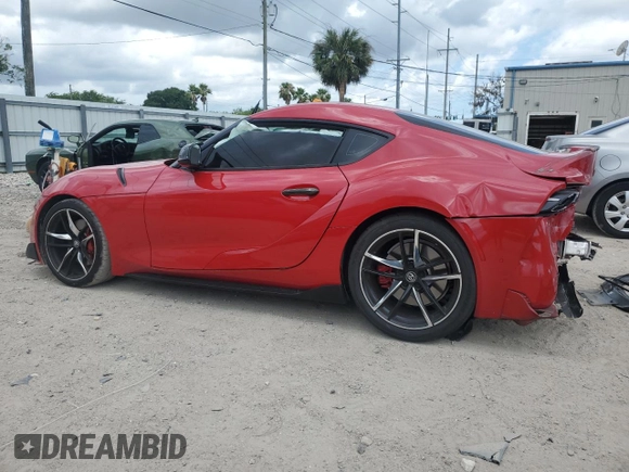 2021 Toyota GR Supra 3.0 with VIN WZ1DB0C06MW034973, listed as a Copart auction lot 59901174 with 0 mi miles and Salvage Title. Bid and sale history available at carsss.com. Image 2.