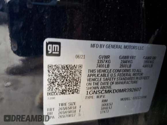 2021 Chevrolet Tahoe LS с VIN 1GNSCMKD0MR392607, выставлен на аукционе Copart как лот 57704715 с пробегом 57 507 миль миль и Списание • Salvage title. История ставок и продаж доступна на DreamBid. Изображение 13.