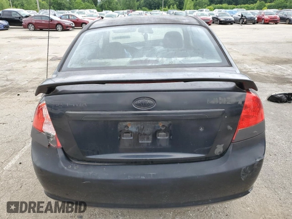2007 Kia Spectra EX with VIN KNAFE121875480760, listed as a Copart auction lot 57408814 with 0 mi miles and Salvage Title. Bid and sale history available at carsss.com. Image 6.