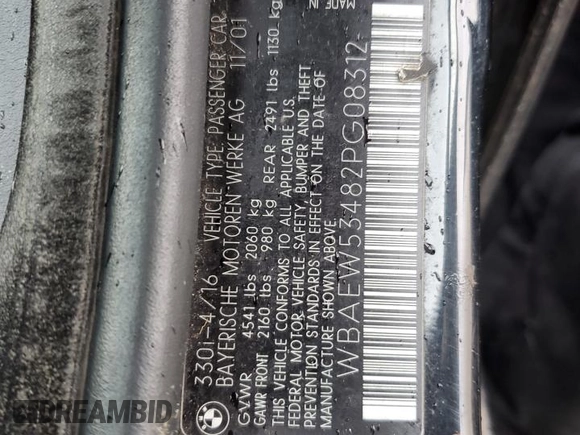 2002 BMW 3 Series 330xi with VIN WBAEW53482PG08312, listed as a Copart auction lot 80872734 with 180,306 mi miles and Salvage title. Bid and sale history available at DreamBid. Image 11.