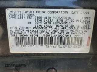 2001 Toyota Highlander with VIN JTEHF21AX10007944, listed as a Copart auction lot 60095505 with 296,404 mi miles and Clean title. Bid and sale history available at DreamBid. Image 13.
