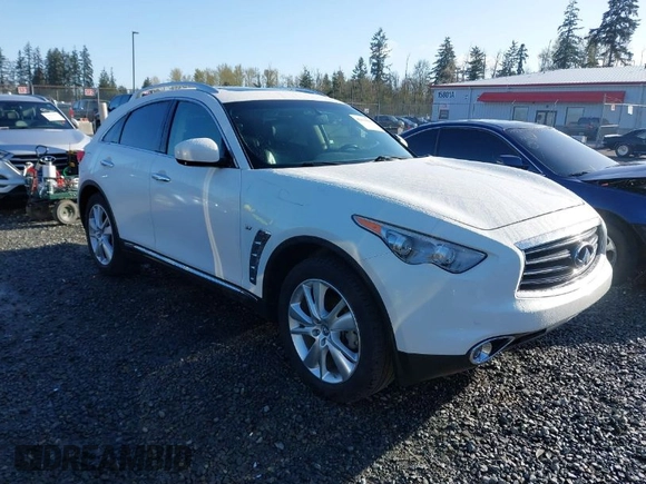 2014 Infiniti QX70 with VIN JN8CS1MW2EM411237, listed as a IAAI auction lot 42011806 with 148,133 mi miles and . Bid and sale history available at carsss.com. Image 1.
