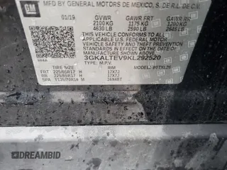 2019 GMC Terrain SLE with VIN 3GKALTEV9KL292520, listed as a Copart auction lot 57229465 with 71,080 mi miles and Salvage title. Bid and sale history available at DreamBid. Image 14.