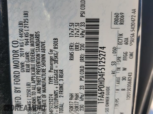 2015 Ford Fusion SE with VIN 1FA6P0HD4F5125274, listed as a Copart auction lot 88416105 with 48,013 mi miles and Salvage title. Bid and sale history available at DreamBid. Image 12.