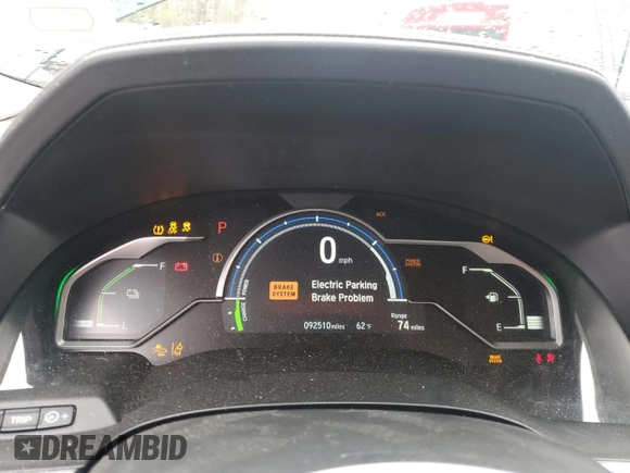 2018 Honda Clarity Touring with VIN JHMZC5F34JC015578, listed as a Copart auction lot 54193505 with 92,510 mi miles and Salvage Title. Bid and sale history available at DreamBid. Image 9.