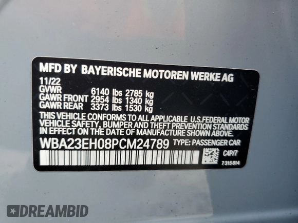 2023 BMW 7 Series 740i z VIN WBA23EH08PCM24789, wystawiony jako Copart lot #47390015 z przebiegiem 51 854 mil mil oraz Nie do naprawy • Non repairable. Historia ofert i sprzedaży dostępna na DreamBid. Obrazek 12.