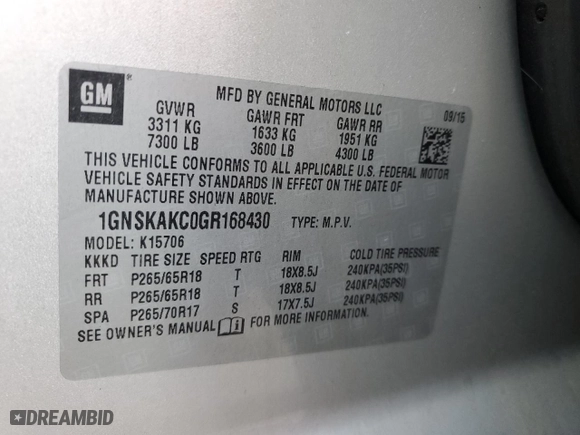2016 Chevrolet Tahoe LS with VIN 1GNSKAKC0GR168430, listed as a Copart auction lot 42792405 with 0 mi miles and Salvage Title. Bid and sale history available at carsss.com. Image 14.