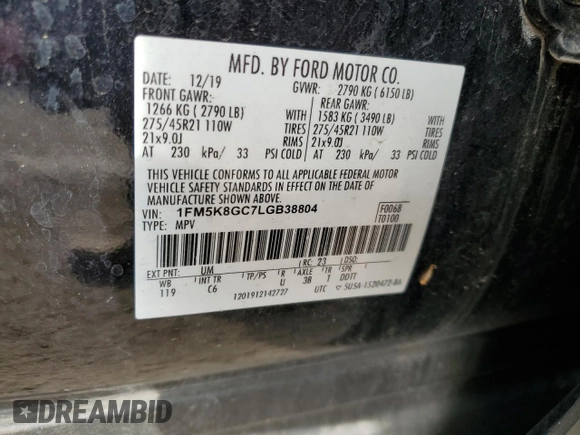 2020 Ford Explorer ST with VIN 1FM5K8GC7LGB38804, listed as a Copart auction lot 50213745 with 97,941 mi miles and Salvage Title. Bid and sale history available at carsss.com. Image 14.