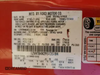 2009 Ford Mustang with VIN 1ZVHT84N295135184, listed as a Copart auction lot 53210055 with Not provided miles and Clean title. Bid and sale history available at DreamBid. Image 12.