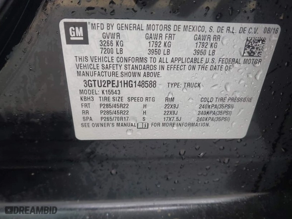 2017 GMC Sierra 1500 Denali with VIN 3GTU2PEJ1HG148588, listed as a IAAI auction lot 41519366 with 120,498 mi miles. Bid and sale history available at carsss.com. Image 9.