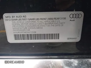 2013 Audi A8 3.0L с VIN WAURGAFD8DN012938, выставлен на аукционе IAAI как лот 42334901 с пробегом 64 235 миль миль и . История ставок и продаж доступна на DreamBid. Изображение 9.