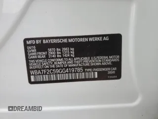 2016 BMW 7 Series 750i xDrive with VIN WBA7F2C59GG419785, listed as a Copart auction lot 72861392 with 0 mi miles. Bid and sale history available at carsss.com. Image 12.