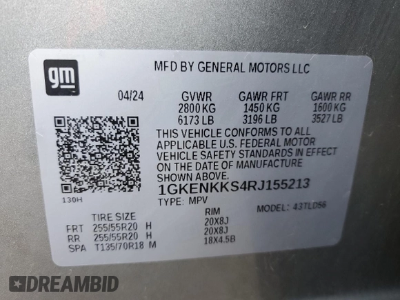 2024 GMC Acadia FWD Elevation z VIN 1GKENKKS4RJ155213, wystawiony jako Copart lot #45335845 z przebiegiem 15 547 mil mil oraz Szkoda całkowita • Salvage title. Historia ofert i sprzedaży dostępna na DreamBid. Obrazek 13.