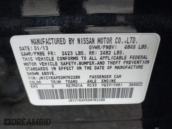 2013 Infiniti G37 x z VIN JN1CV6AR5DM762286, wystawiony jako IAAI lot #42260795 z przebiegiem 49 612 mil mil oraz . Historia ofert i sprzedaży dostępna na DreamBid. Obrazek 9.