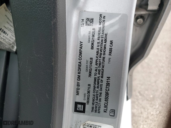 2015 Chevrolet Spark EV LT with VIN KL8CL6S09FC739114, listed as a Copart auction lot 81126184 with 57,010 mi miles and Salvage Title. Bid and sale history available at carsss.com. Image 14.