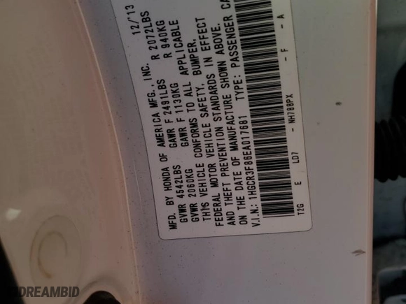 2014 Honda Accord Sedan EX-L with VIN 1HGCR3F86EA017681, listed as a Copart auction lot 52428645 with 193,620 mi miles and Salvage Title. Bid and sale history available at carsss.com. Image 14.