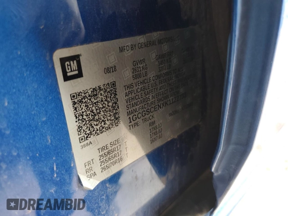 2019 Chevrolet Colorado 2WD LT with VIN 1GCGSCENXK1122733, listed as a Copart auction lot 50536375 with 101,821 mi miles and Salvage Title. Bid and sale history available at DreamBid. Image 12.