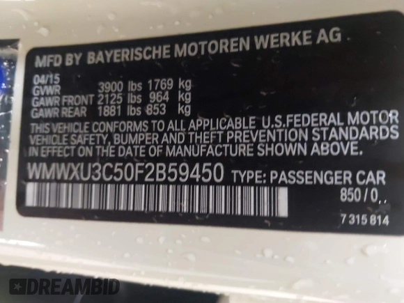 2015 MINI Hardtop 4 Door S z VIN WMWXU3C50F2B59450, wystawiony jako IAAI lot #41271841 z przebiegiem 70 719 mil mil oraz . Historia ofert i sprzedaży dostępna na DreamBid. Obrazek 9.