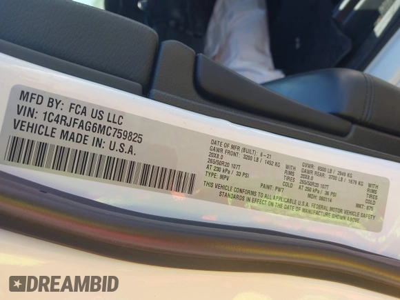 2021 Jeep Grand Cherokee Laredo X with VIN 1C4RJFAG6MC759825, listed as a IAAI auction lot 42281301 with 47,417 mi miles and . Bid and sale history available at DreamBid. Image 9.