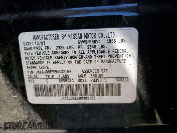2008 Infiniti EX Journey with VIN JNKAJ09E58M302158, listed as a Copart auction lot 61428314 with Not Provided miles and Non Repairable. Bid and sale history available at DreamBid. Image 13.
