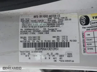 2012 Ford Fusion SE with VIN 3FAHP0HA1CR213951, listed as a IAAI auction lot 42046104 with 163,511 mi miles. Bid and sale history available at carsss.com. Image 9.