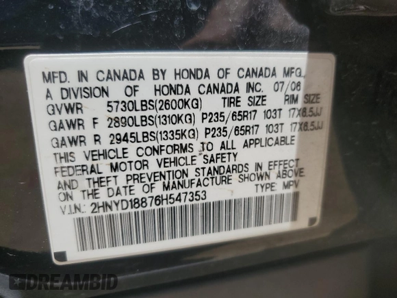 2006 Acura MDX Touring z VIN 2HNYD18876H547353, wystawiony jako Copart lot #59886315 z przebiegiem 250 272 mil mil oraz Szkoda całkowita • Salvage title. Historia ofert i sprzedaży dostępna na DreamBid. Obrazek 13.