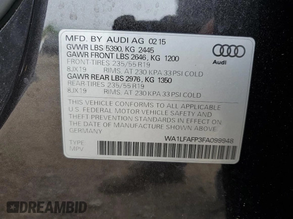 2015 Audi Q5 Premium Plus z VIN WA1LFAFP3FA099948, wystawiony jako Copart lot #56853245 z przebiegiem 95 344 mil mil oraz Szkoda całkowita • Salvage title. Historia ofert i sprzedaży dostępna na DreamBid. Obrazek 13.