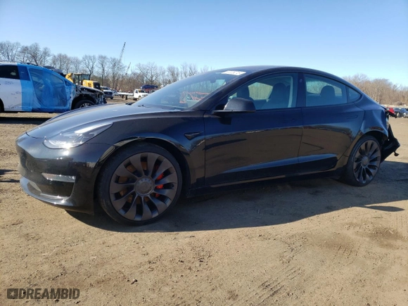 2021 Tesla Model 3 Performance with VIN 5YJ3E1EC9MF024781, listed as a Copart auction lot 50008215 with 25,037 mi miles and Salvage Title. Bid and sale history available at carsss.com. Image 1.