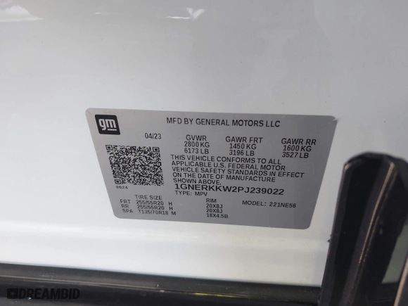 2023 Chevrolet Traverse Premier with VIN 1GNERKKW2PJ239022, listed as a IAAI auction lot 41389918 with 10,326 mi miles. Bid and sale history available at carsss.com. Image 9.