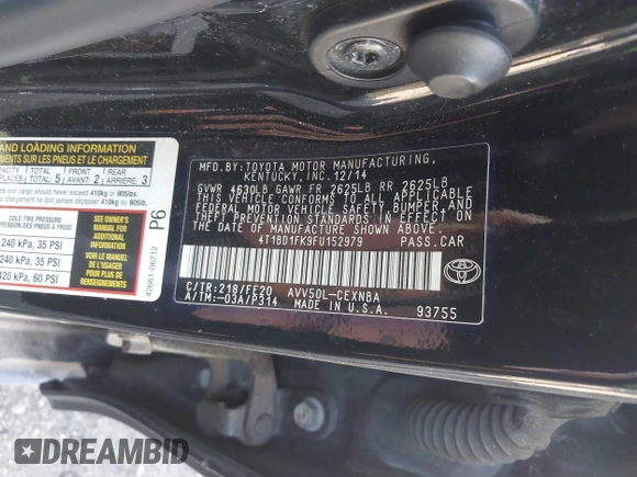 2015 Toyota Camry LE с VIN 4T1BD1FK9FU152979, выставлен на аукционе IAAI как лот 42121914 с пробегом Не указан миль и . История ставок и продаж доступна на DreamBid. Изображение 9.