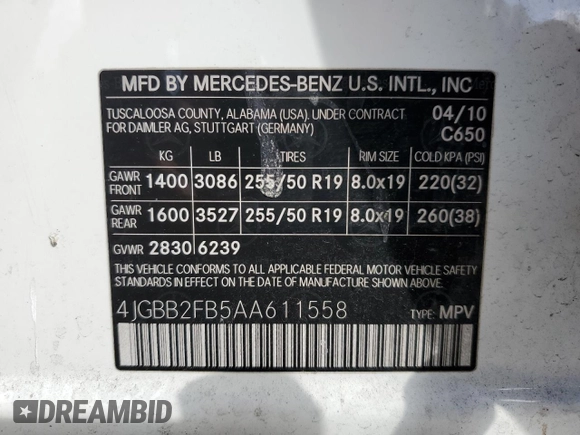 2010 Mercedes-Benz M 350 with VIN 4JGBB2FB5AA611558, listed as a Copart auction lot 47794975 with 132,390 mi miles and Clean Title. Bid and sale history available at DreamBid. Image 13.