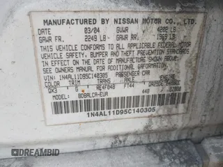 2005 Nissan Altima S z VIN 1N4AL11D95C140305, wystawiony jako IAAI lot #40028935 z przebiegiem Nie podano mil oraz . Historia ofert i sprzedaży dostępna na DreamBid. Obrazek 9.
