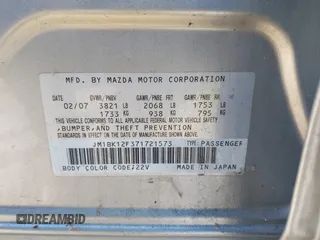 2007 Mazda 3 i Sport with VIN JM1BK12F371721573, listed as a IAAI auction lot 41776548 with 152,317 mi miles and . Bid and sale history available at carsss.com. Image 9.