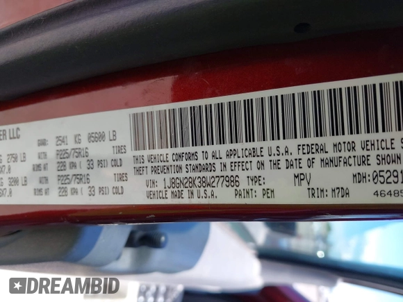 2008 Jeep Liberty Sport with VIN 1J8GN28K38W277986, listed as a IAAI auction lot 42196000 with 175,246 mi miles. Bid and sale history available at carsss.com. Image 9.