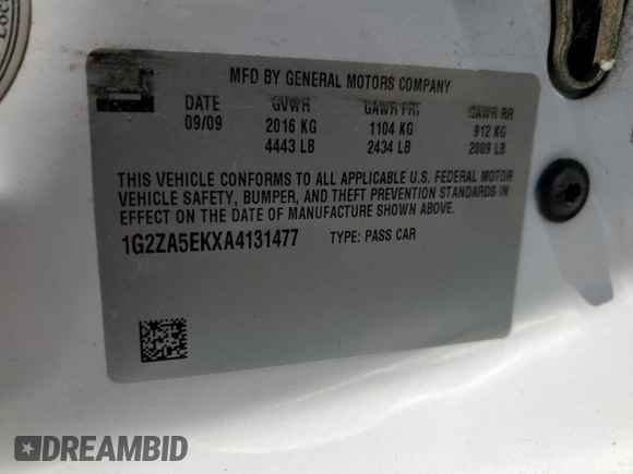 2010 Pontiac G6 w/1SH with VIN 1G2ZA5EKXA4131477, listed as a Copart auction lot 75949324 with 155,620 mi miles and Salvage Title. Bid and sale history available at carsss.com. Image 12.