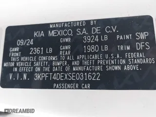 2025 Kia K4 LXS with VIN 3KPFT4DEXSE031622, listed as a IAAI auction lot 41197556 with 707 mi miles. Bid and sale history available at carsss.com. Image 9.