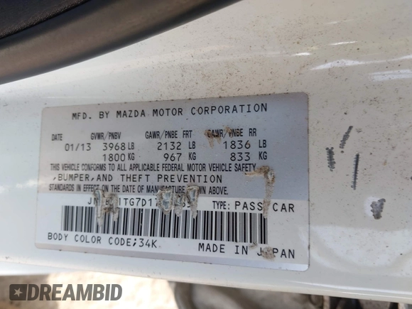 2013 Mazda 3 i SV с VIN JM1BL1TG7D1776835, выставлен на аукционе IAAI как лот 42452529 с пробегом 198 030 миль миль и . История ставок и продаж доступна на DreamBid. Изображение 9.