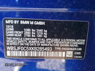 2019 BMW M5 with VIN WBSJF0C5XKB285493, listed as a Copart auction lot 87696545 with 47,381 mi miles and Salvage Title. Bid and sale history available at carsss.com. Image 12.