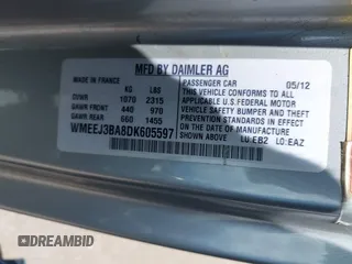 2013 Smart fortwo Pure with VIN WMEEJ3BA8DK605597, listed as a IAAI auction lot 42395754 with 55,637 mi miles and . Bid and sale history available at DreamBid. Image 9.