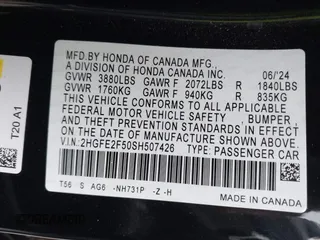 2025 Honda Civic Sport with VIN 2HGFE2F50SH507426, listed as a IAAI auction lot 42087091 with 9,660 mi miles and . Bid and sale history available at DreamBid. Image 9.