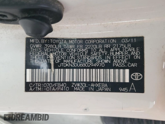 2011 Toyota Prius I with VIN JTDKN3DU6B0294970, listed as a Copart auction lot 51277255 with 399,412 mi miles and Salvage Title. Bid and sale history available at DreamBid. Image 12.