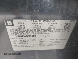 2011 Chevrolet Equinox LTZ with VIN 2CNFLGE5XB6224493, listed as a IAAI auction lot 41980480 with 224,529 mi miles. Bid and sale history available at carsss.com. Image 9.