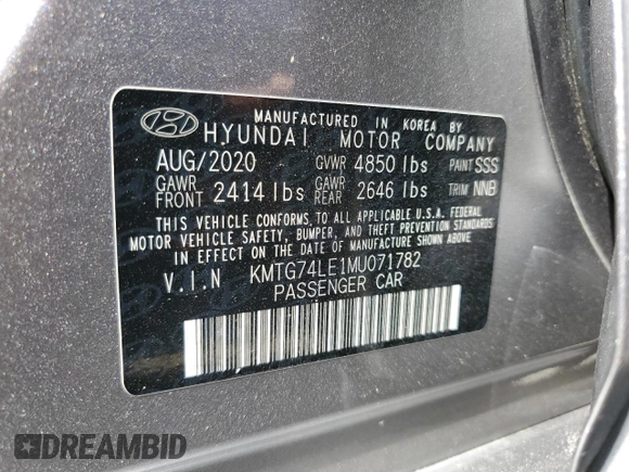2021 Genesis G70 3.3T with VIN KMTG74LE1MU071782, listed as a Copart auction lot 74787954 with 41,759 mi miles and Non Repairable. Bid and sale history available at carsss.com. Image 13.