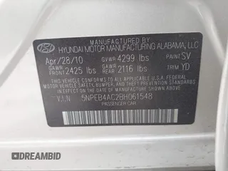 2011 Hyundai Sonata GLS with VIN 5NPEB4AC2BH061548, listed as a IAAI auction lot 42055422 with 131,366 mi miles and . Bid and sale history available at carsss.com. Image 9.