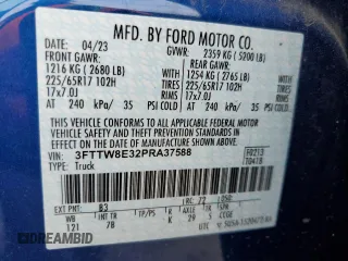 2023 Ford Maverick XL with VIN 3FTTW8E32PRA37588, listed as a Copart auction lot 49145195 with 9,946 mi miles and Salvage Title. Bid and sale history available at DreamBid. Image 13.