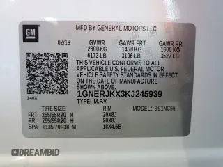 2019 Chevrolet Traverse RS with VIN 1GNERJKX3KJ245939, listed as a Copart auction lot 69176214 with Not Provided miles and Salvage Title. Bid and sale history available at carsss.com. Image 15.