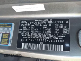 2019 Kia Sorento LX with VIN 5XYPG4A38KG544480, listed as a IAAI auction lot 41652573 with 94,434 mi miles. Bid and sale history available at carsss.com. Image 9.